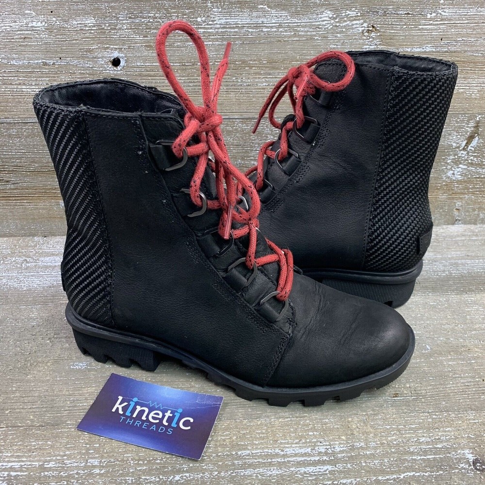 Sorel Phoenix Womens Size 8 100% Leather Waterproof Black Lace Up Ankle Boots